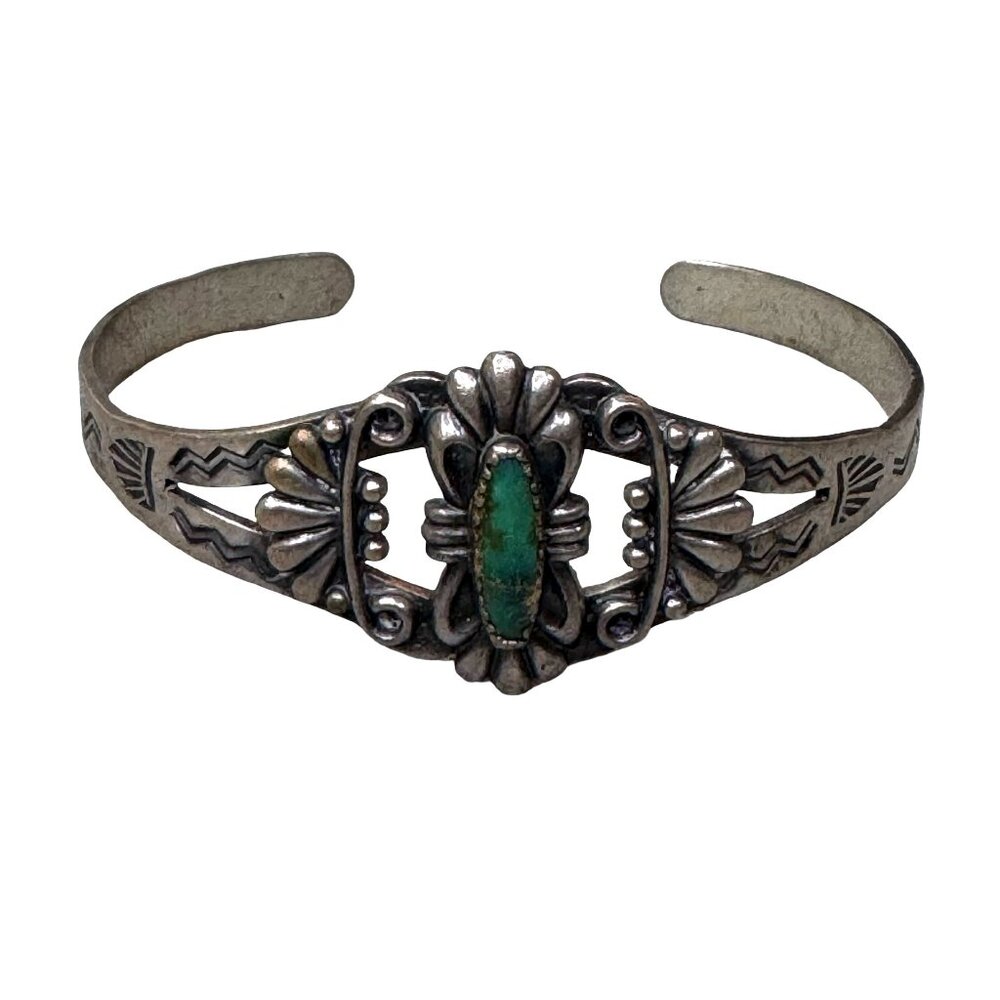 Vtg Fred Harvey Era Childs Sterling Silver Cuff Bracelet Turquoise Boy Girl Baby